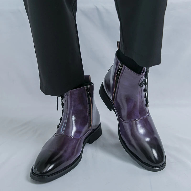 Autumn New Men's Pointed Side Zipper Comfortable High Top Boots Fashionable Brand Men Business Banquet Personalized Short Boots