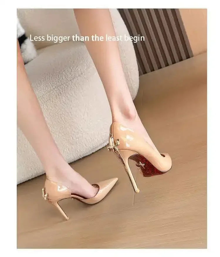 8CM Fashion Womens High Heel High Quality Metal Scepter Stiletto Pointed Leather Women Shoes Premium Single Shoes for Women