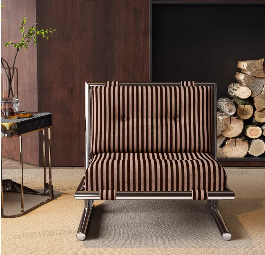 Minimalist stainless steel striped fabric single sofa chair - living room, balcony, leisure seating