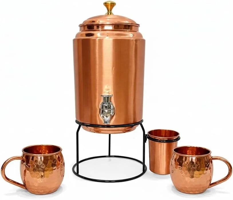 100% Pure Handmade Copper Water Dispenser 5L Glass Water Tap Hammered Copper Water Tank Metal Matki Eco-Friendly Bar Accessories