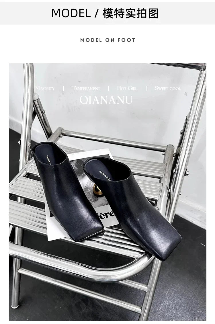 Retro Square Headed Wine Glasses and Slippers for Women in Summer 2025, New Style for Wearing Half Drag High Heels for Women