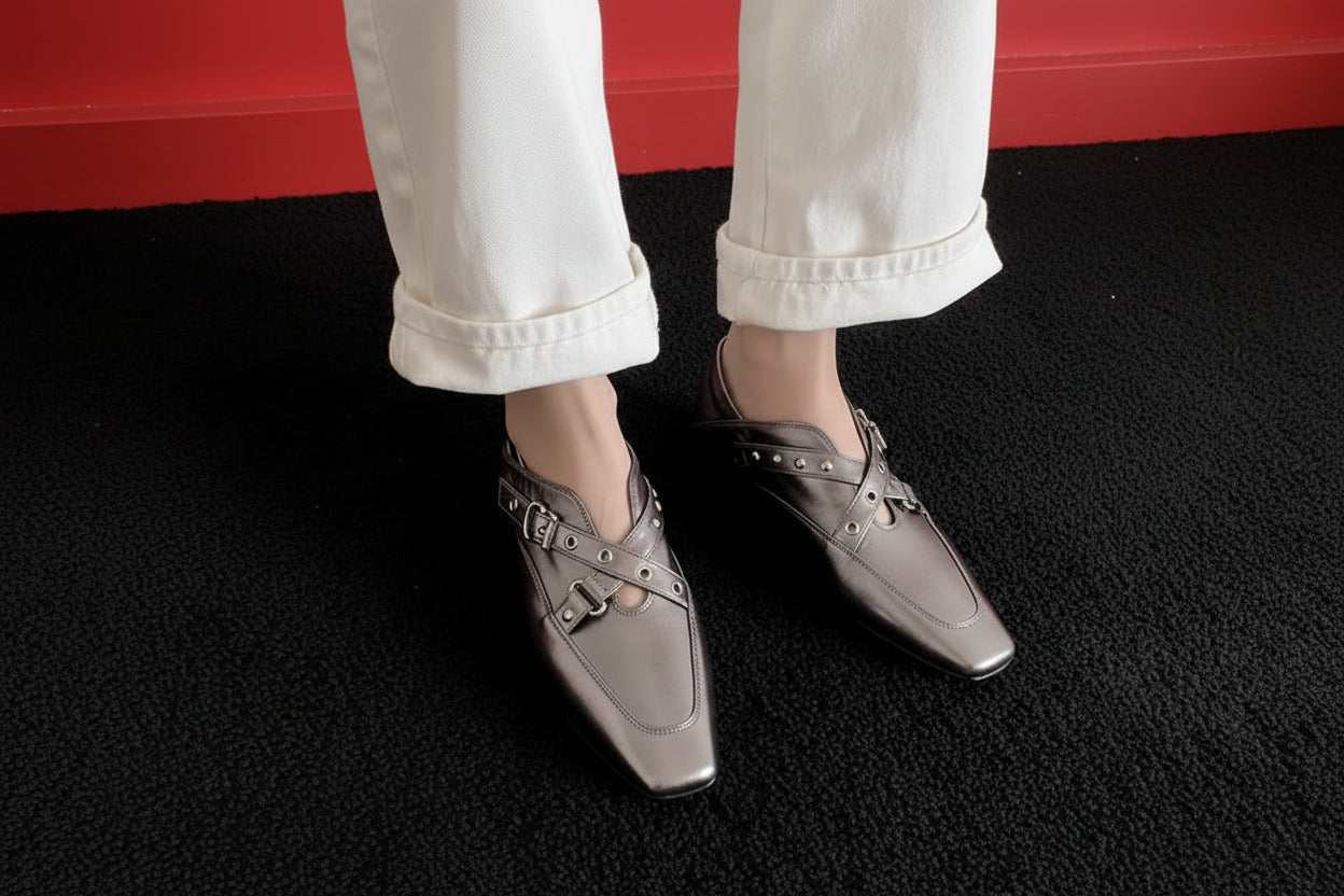 Women Pumps Shoes Low Heels Square Toe leather Pumps Ladies Casual leather Shoes Walk