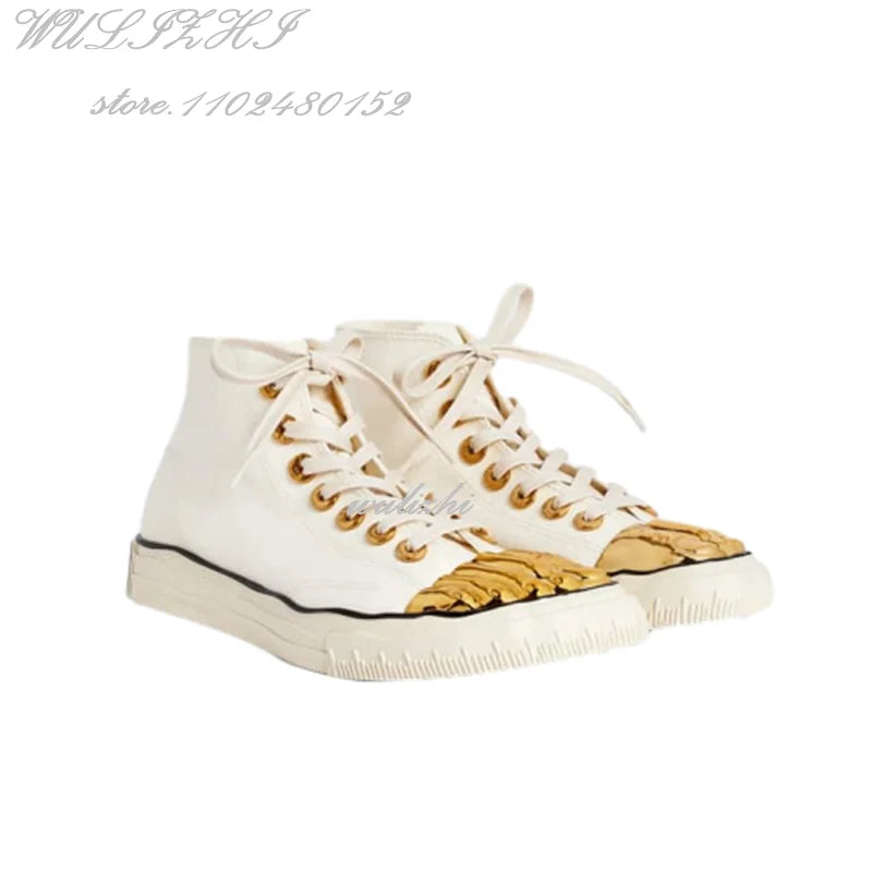 Gold Metal Glossy Five Finger Sneakers Women Lace Up Flats Sports Patchwork Casual Buckle Office Lady Design Catwalk Spring Shoe