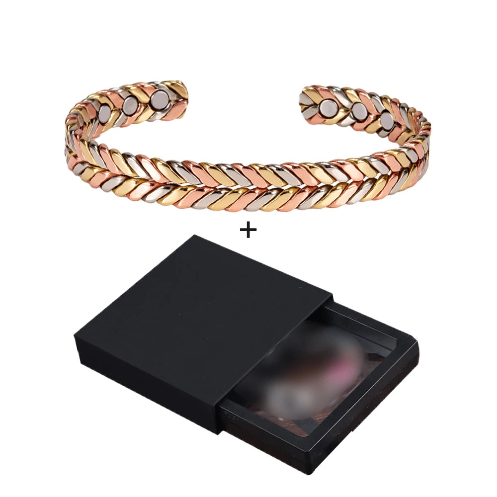 Vinterly Twisted Copper Magnetic Bracelets Arthritis Energy Rose Magnet Bangles Benefits Adjustable Open Cuff Jewelry for Women