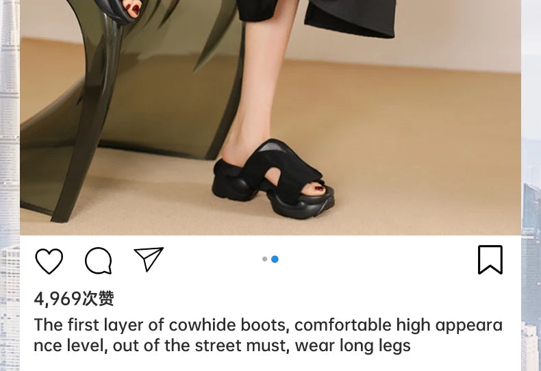 Ods Chic Women Real Genuine Leather Sandals Thick Sole Chunky Heels Goth Shoes Summer Ladies Flat Platform Sandal Punk Slide4142