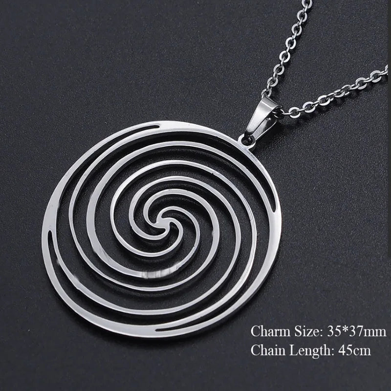Laser Hollow Geometry Spiral Mosquito Coil Holder Titanium Steel Pendant Necklace Charms Men Women Dangle Chain Choker Jewelry