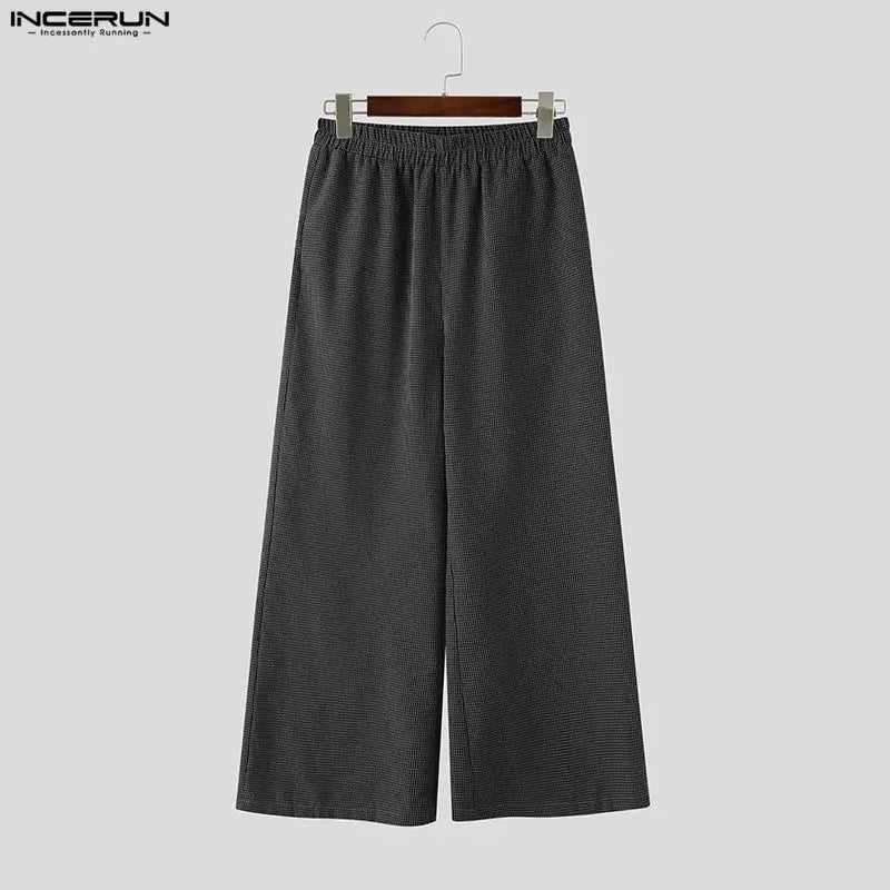 INCERUN Men Plaid Sets Lapel Short Sleeve Blazer Wide Leg Pants Two Piece Sets Streetwear Elegant 2026 Fashion Men Matching Sets