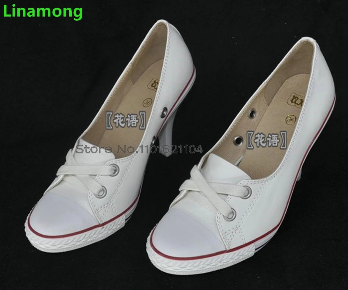 Round Toe Thin High Heel Leisure Pumps For Female Women 2024 Spring New Lace-up Shallow Handamde Mixed Colors Heightened Shoes