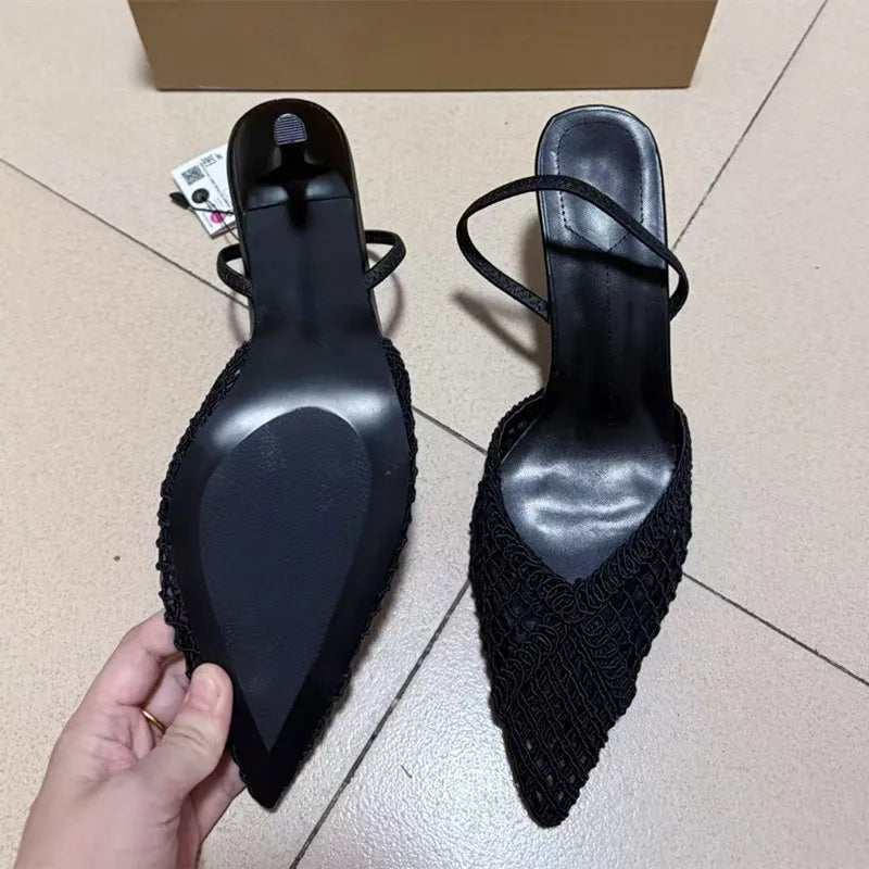 Ins style Fashion Weave Hollow out Women Pumps Summer Fashion Slingbacks Office Lady Thin High heels Elegant Party Prom Shoes