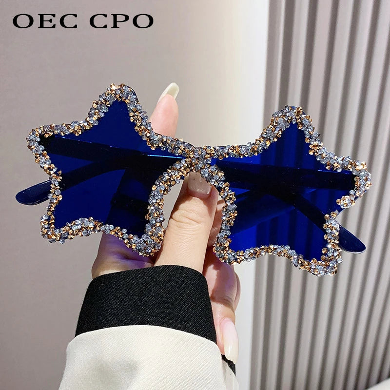 Luxury Diamond Star Shape Sunglasses Women Trends Rhinestone Shiny Sun Glasses Ladies Punk Rimless Style Eyewear gafas de sol