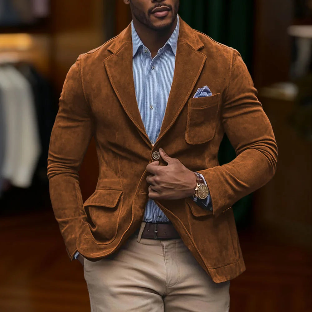 chamois leather Man Blazers Single breasted Suit Jacket Men's Outdoor Casual Sports Slim fit Coat Brown men's top