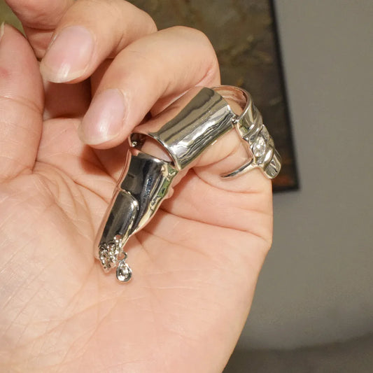 Exaggerated Metal Alloy Articulated Adjustment Finger Ring for Women, Boutique Punk Girls' Ring Accessories
