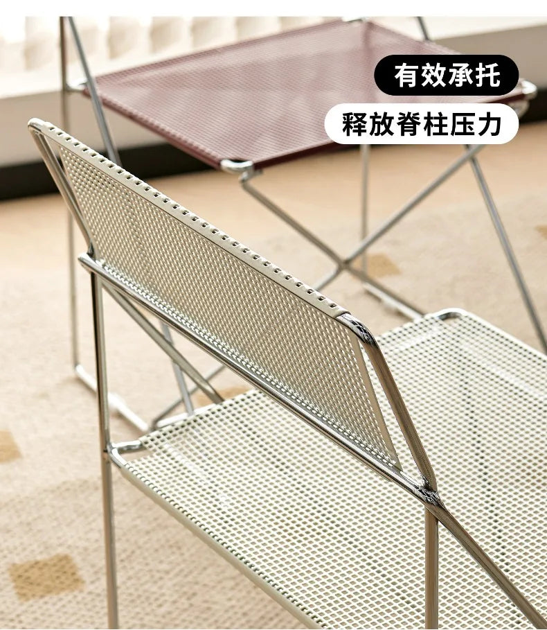 Korean Iron Dining Chair with Backrest Modern Minimalist Stackable Chair for Kitchen Designer Creative Metal Seat for Restaurant