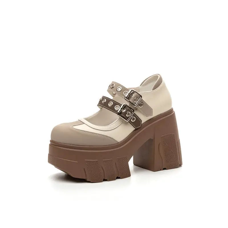 Rivet Strap Buckle Lolita Mary Janes Women Pumps Spring Summer Casual Platform Wedges 11cm High heels Girls Chunky Shoes