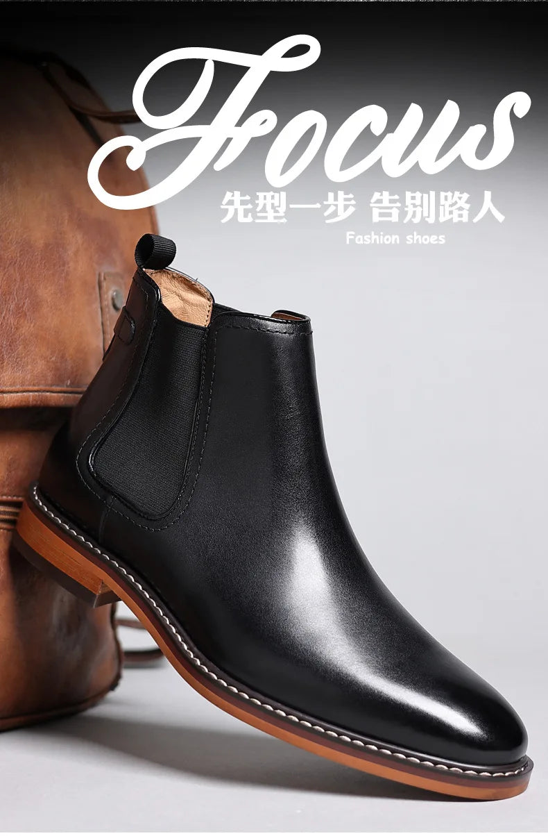 Elegant Men's Chelsea Boots Genuine Cow Leather Handmade Boot Shoes Work Shoes For Formal Dress Wedding Business Party New