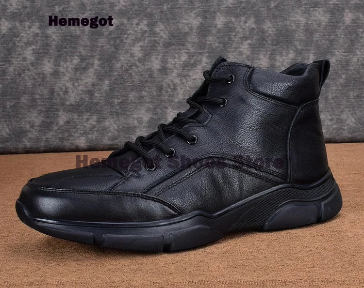 Men's Winter Warm High Top Leather Shoes Black Leather Casual Business Plus Plush Thick Soled Men's Cotton Shoes Males Shoes