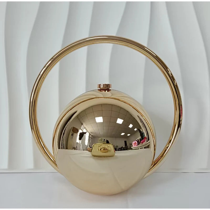  Designer Electroplating Circular Handle Handbag,Sphere Evening Elegant Clutch Purse,Women Fashion Marble Pattern Tote Bag