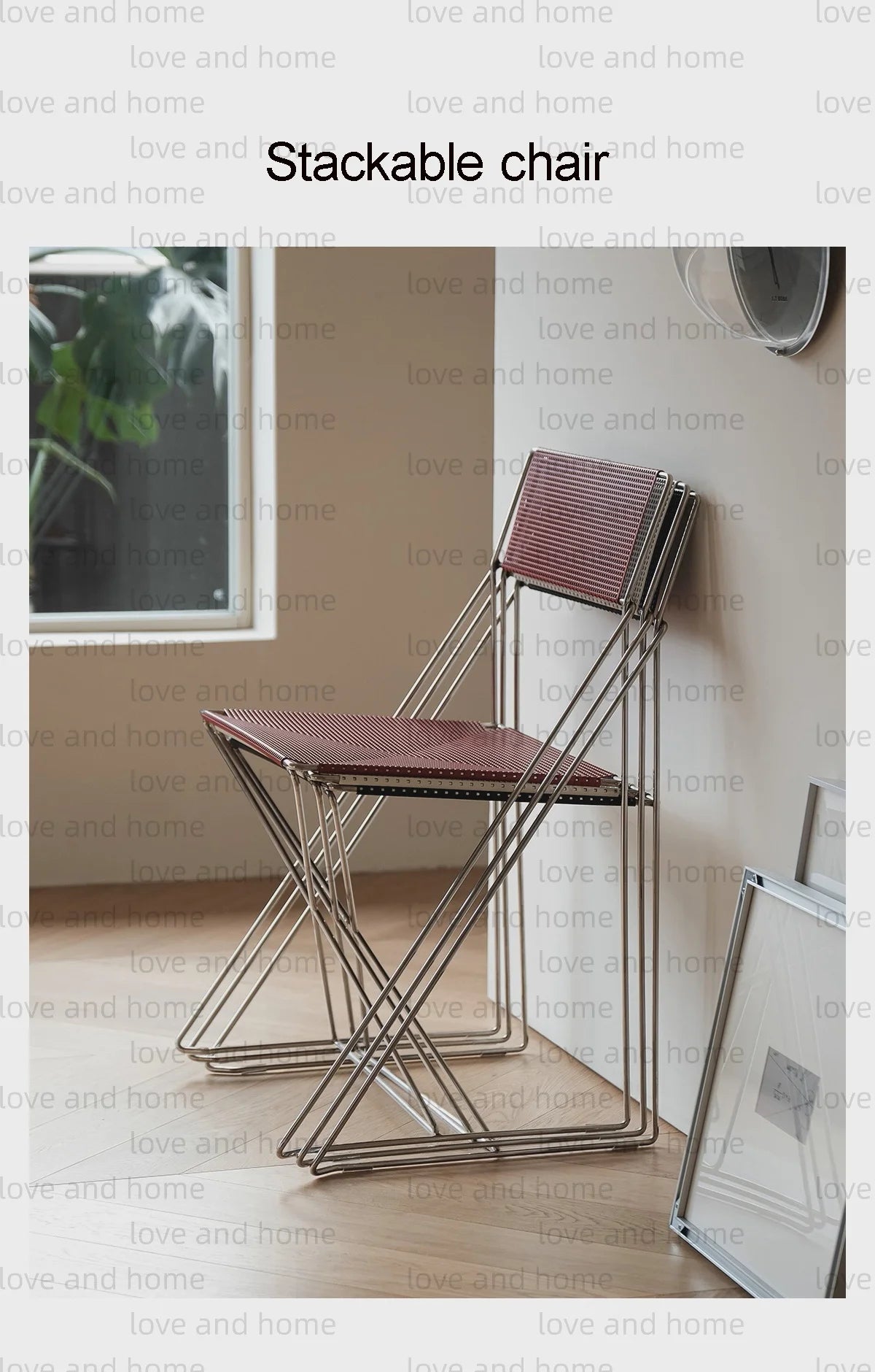 Nordic Stackable Dining Chair Chromed Stainless Steel Steelwire Wire Mesh Panel Minimalism Style Robust Construction Denmark
