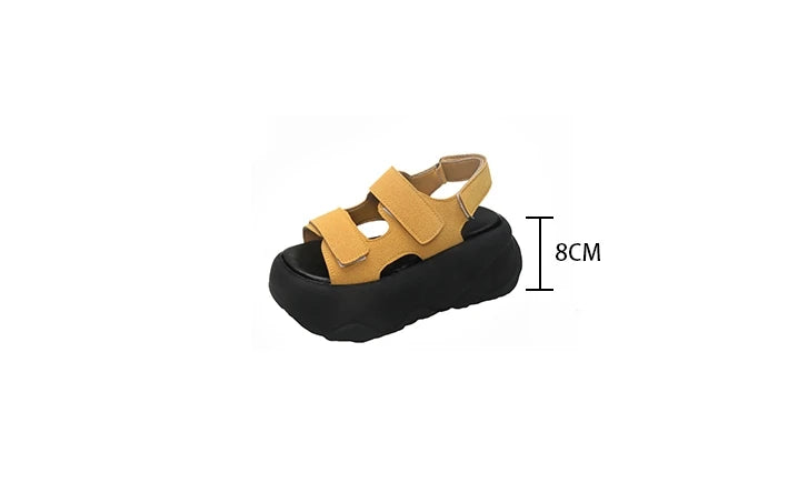 7CM High Platform Leather Sandals Women New Summer Breathable High Heels Ladies Beach Sneakers Wedges Chunky Slippers Sandalias