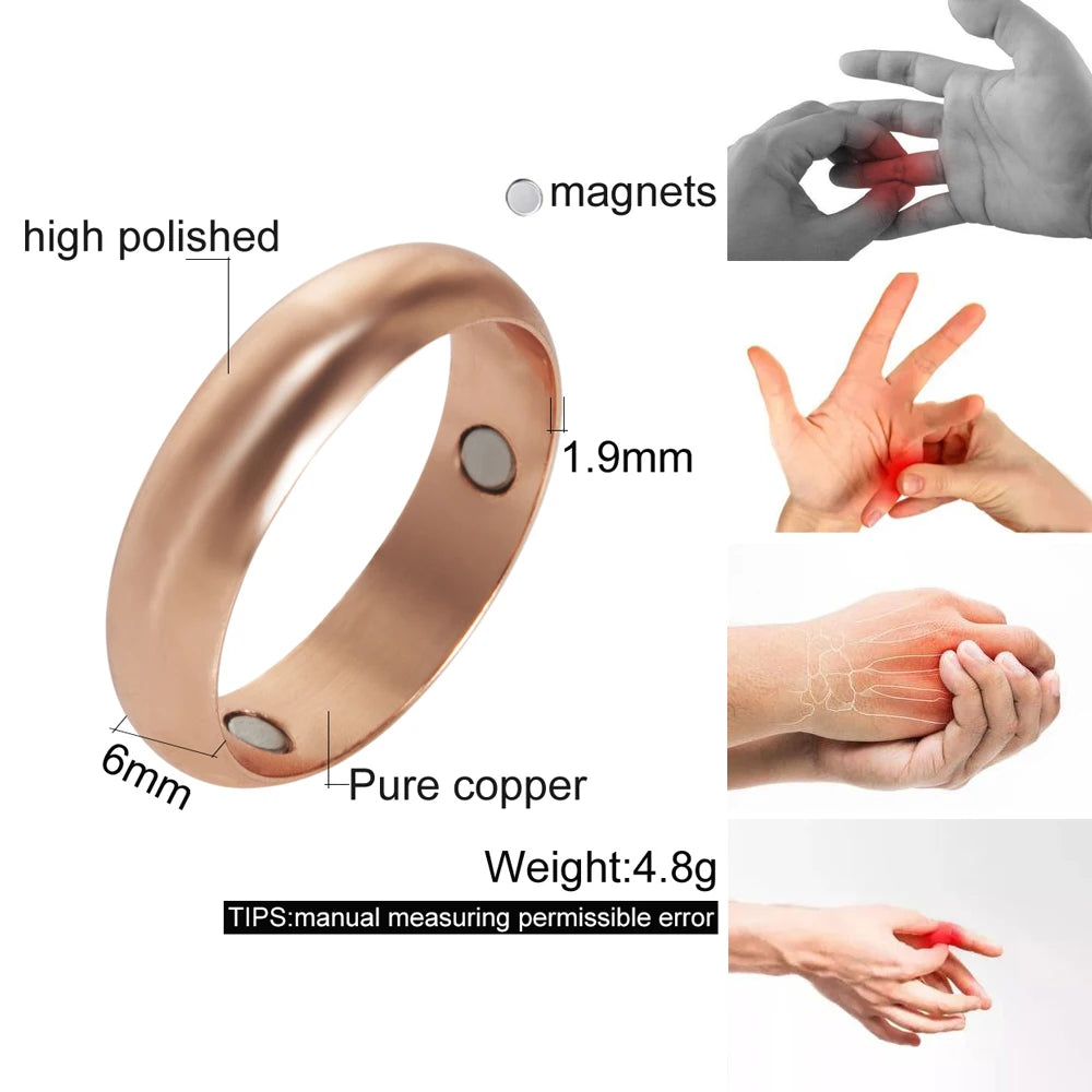 Vinterly Pure Copper Magnetic Rings for Women Men 6mm Health Energy Finger Open Cuff Adjustable Jewelry High Magnet Resizable