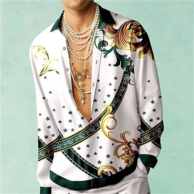 Casual Simple Long Sleeve Shirt Men's Fall Men's Shirt Long Sleeve Men's Ethnic Style Graphic 3d Print Holiday Button Men's Shir
