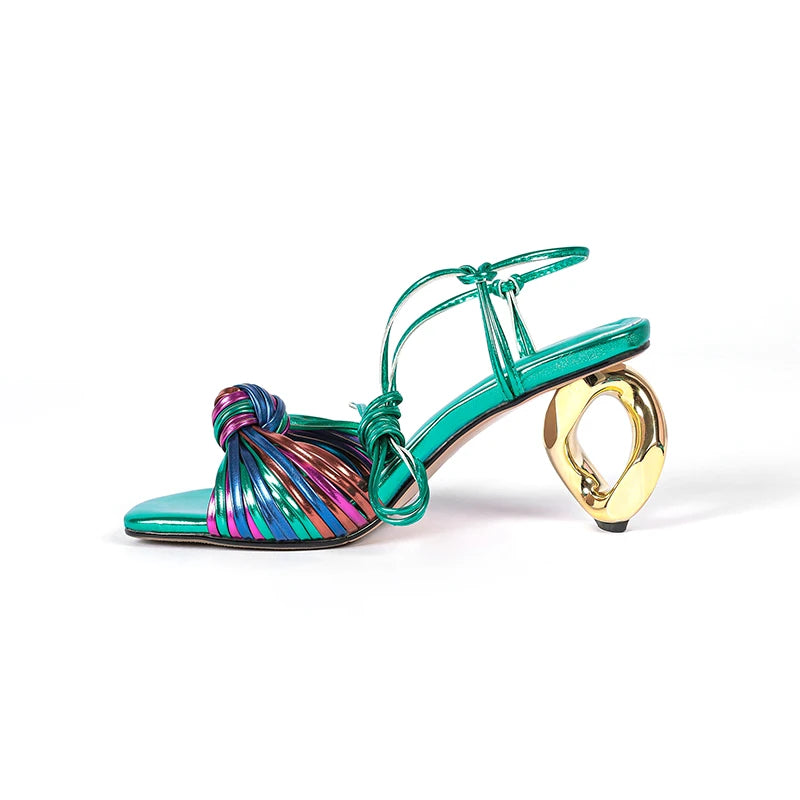 French Style Colorful Narrow Band Sandals Women High Strange Heels Ankle Wrap Party Wedding Sandals Ladies Dress
