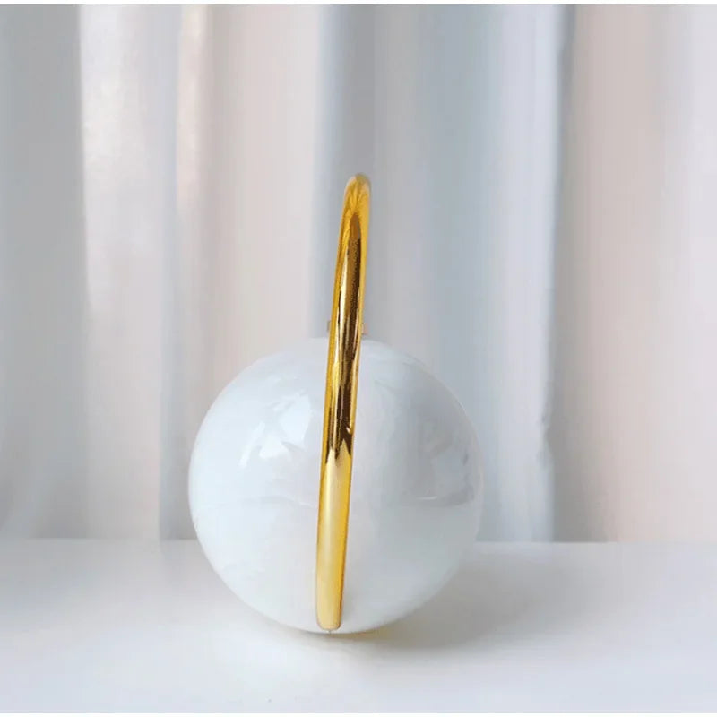  Designer Electroplating Circular Handle Handbag,Sphere Evening Elegant Clutch Purse,Women Fashion Marble Pattern Tote Bag