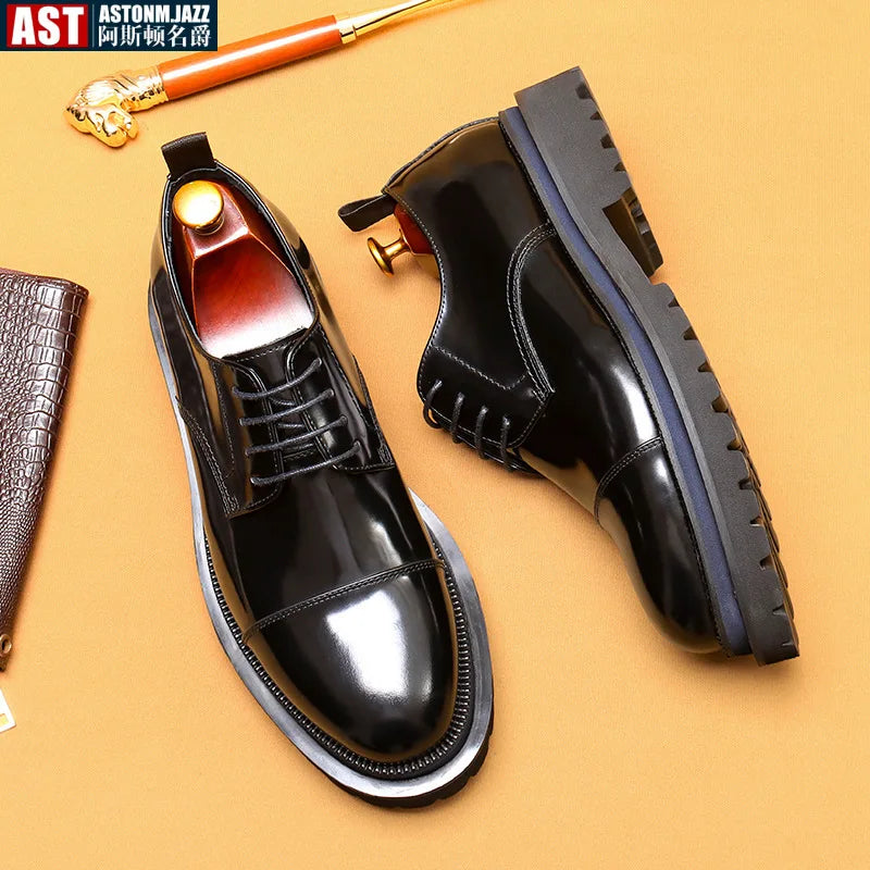 Patent Leather Mens Business Derby Shoes Luxury Brand Handmade Genuine Leather Fashion Designer Platform Wedding Dress Shoes Man