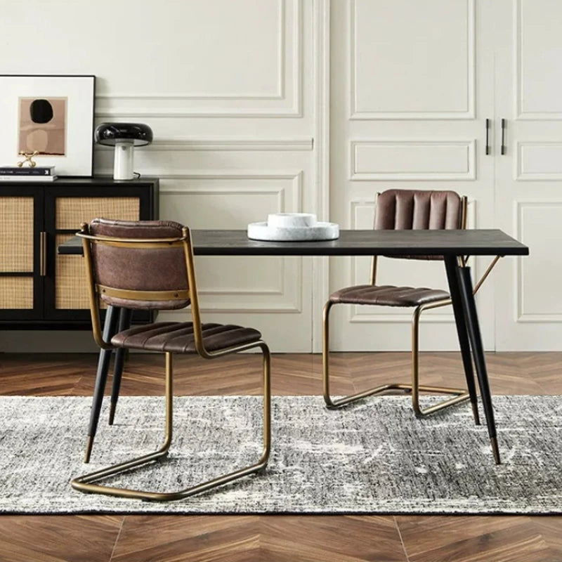 Mid-century Dining Chair Retro Iron Frame Armchair Postmodern Luxury Backrest Leisure Seat for Household Dining Room Furniture
