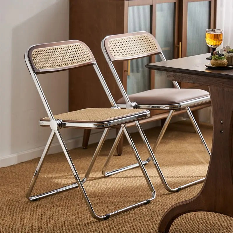 Nordic Rattan Home Comfortable Dining Chair Long Sitting Comfortable Chairs Creative Folding Chair Leisure Retro Backrest Stools