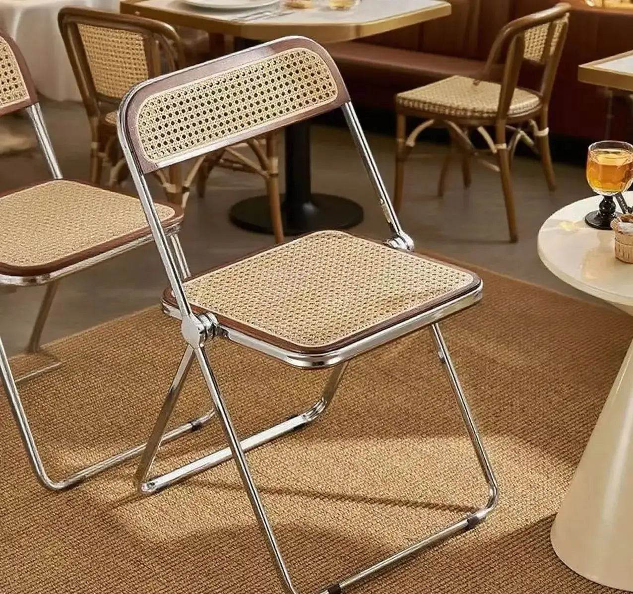 Nordic Rattan Home Comfortable Dining Chair Long Sitting Comfortable Chairs Creative Folding Chair Leisure Retro Backrest Stools