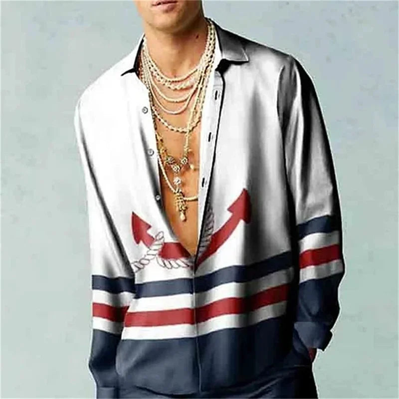 Casual Simple Long Sleeve Shirt Men's Fall Men's Shirt Long Sleeve Men's Ethnic Style Graphic 3d Print Holiday Button Men's Shir