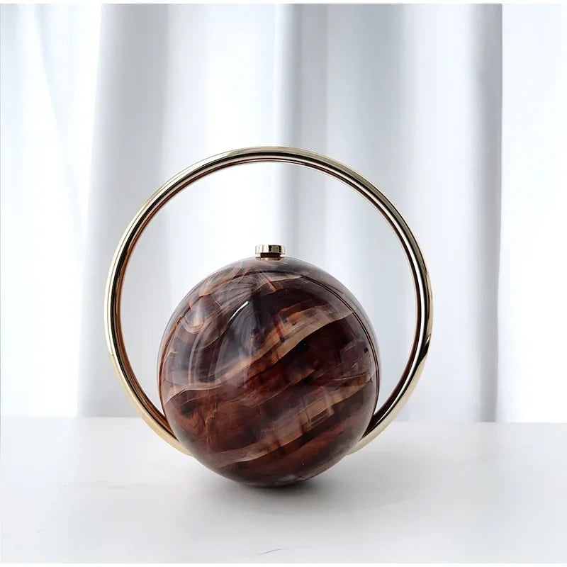  Designer Electroplating Circular Handle Handbag,Sphere Evening Elegant Clutch Purse,Women Fashion Marble Pattern Tote Bag