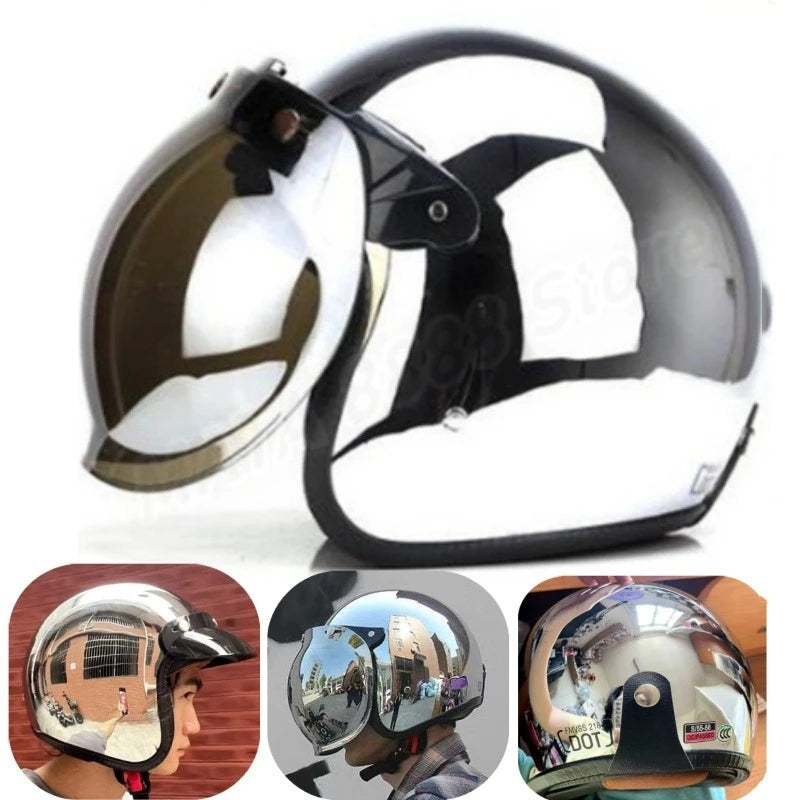 HOT Unique Silver Plating Open Face Retro Motorcycle Helmet Vintage Moto Chrome Helmet Sliver Jet Moto 3/4 Half Casco Casque