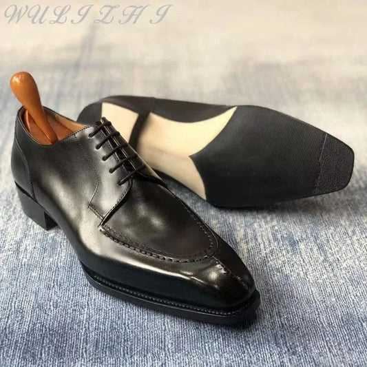 Men's Wedding Shoes Genuine Leather Formal Banquet Cowhide Shoes Young Business Comfortable Derby Shoes Lace Up Office Shoes