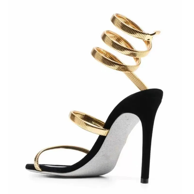 Star style Sexy Narrow band Coiled-strap Women Sandals Fashion Summer Stiletto High heels Gladiator Sandals Party Prom Shoes