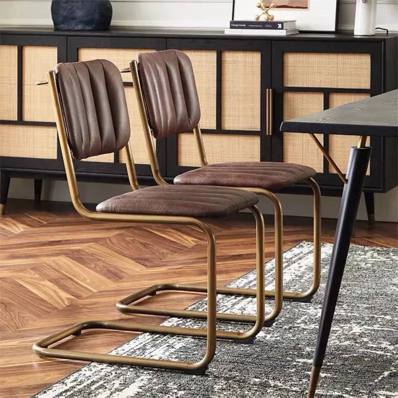 Mid-century Dining Chair Retro Iron Frame Armchair Postmodern Luxury Backrest Leisure Seat for Household Dining Room Furniture