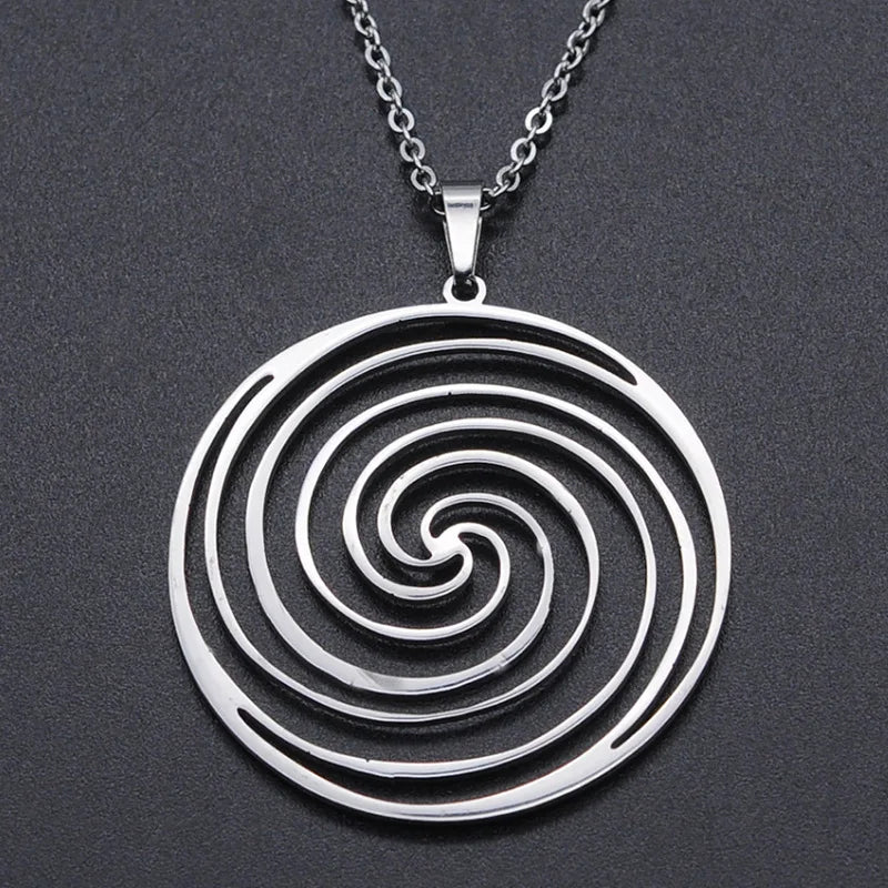 Laser Hollow Geometry Spiral Mosquito Coil Holder Titanium Steel Pendant Necklace Charms Men Women Dangle Chain Choker Jewelry