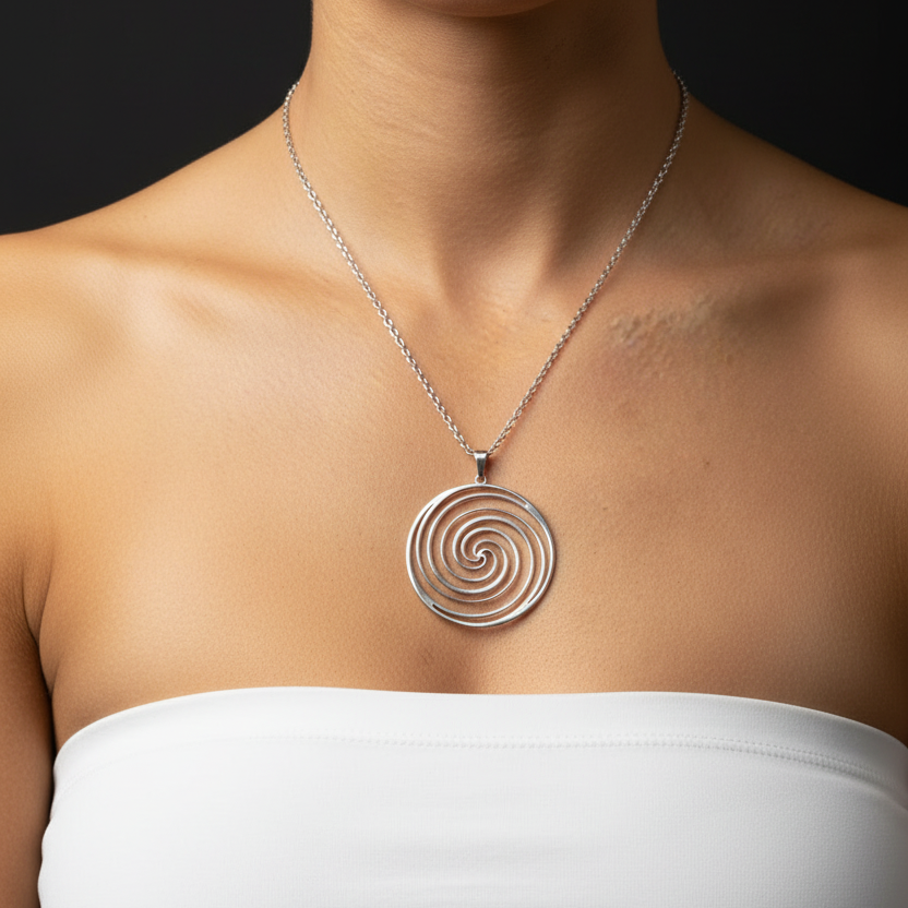 Laser Hollow Geometry Spiral Mosquito Coil Holder Titanium Steel Pendant Necklace Charms Men Women Dangle Chain Choker Jewelry