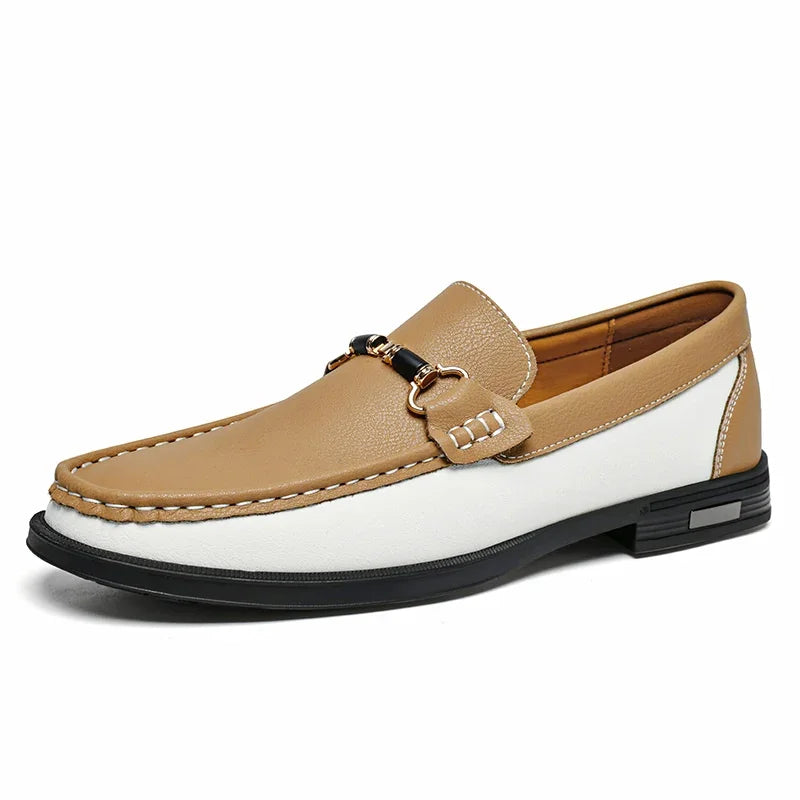 Luxury Brand Genuine Leather Mens Shoes Wedding  Slip on Loafers New Trend Metal Buckle Moccasins Versatile Male Business Shoes