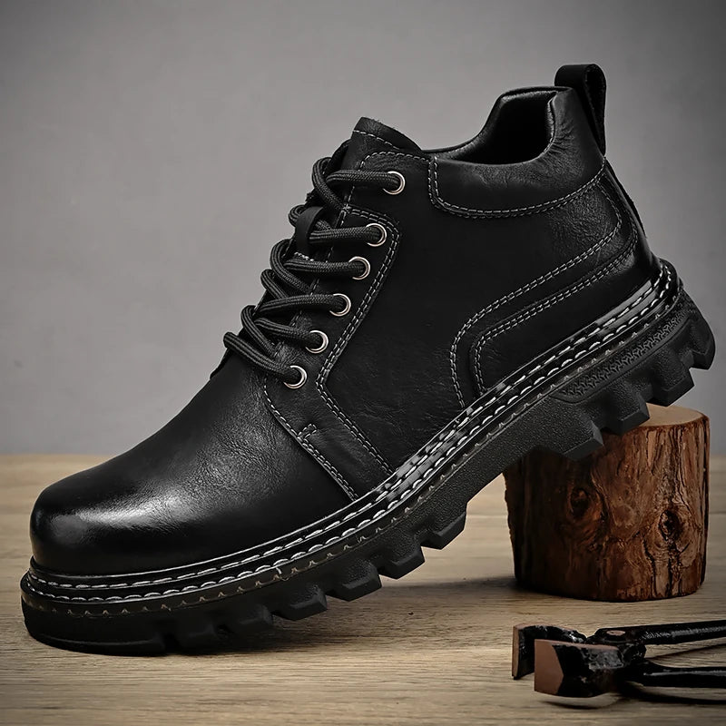New Genuine Leather Men Boots Cow Leather Upper Durable Sole Lace up Autumn Winter Boots  Daily Leisure Outdoor Shoes For Man