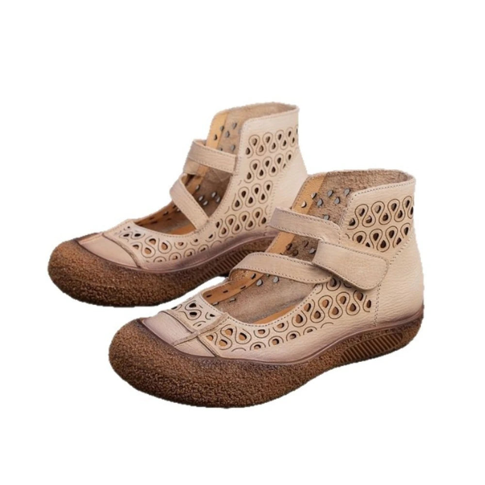 2026 Summer Retro Handmade Women's Shoes Genuine Leather Soft Bottom Mom Sandals Cowhide Hollow Out Casual Sandal Boots