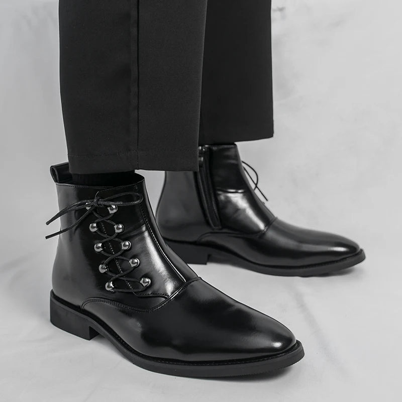 Autumn New Men's Pointed Side Zipper Comfortable High Top Boots Fashionable Brand Men Business Banquet Personalized Short Boots