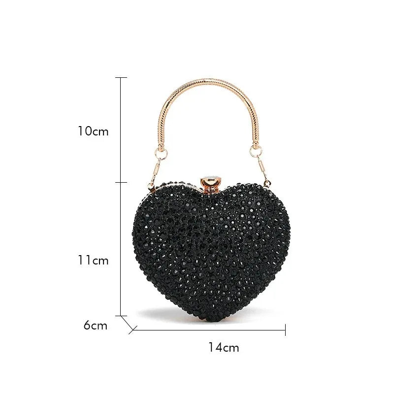 Luxury Diamond Inlay Heart Shape Crystal Clutch Purse Stones Evening Wedding Party Shoulder Bags Handle Rhinestone Mini Handbags