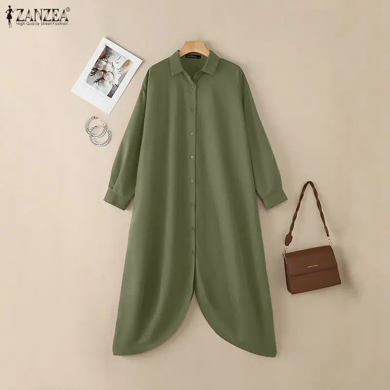 ZANZEA Women's Oversized Jumpsuits Turn-Down Collar Long Sleeves Button Up Drop-Crotch Pant Overalls Casual Streetwear Playsuits