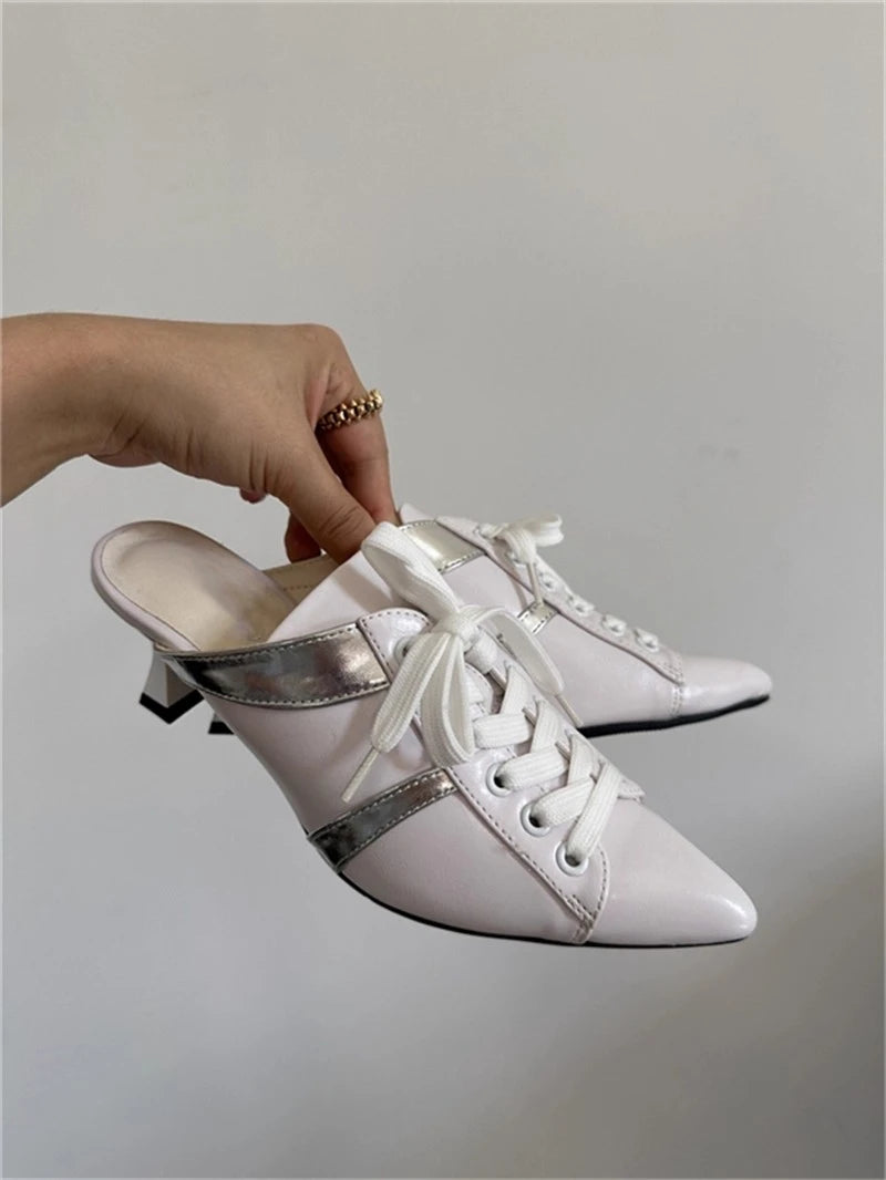 Niche Japanese Style Women's Sports High-heeles College Girls Pointed Mesh Strap Sport Single Shoes Strap Temperament High Heels