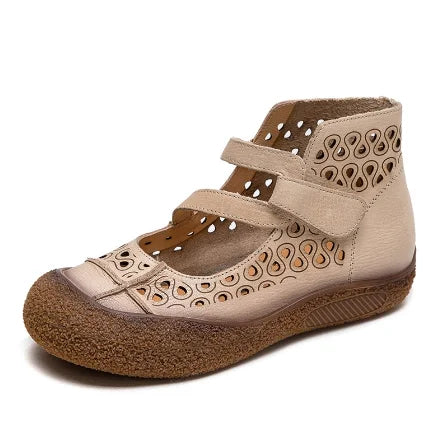2026 Summer Retro Handmade Women's Shoes Genuine Leather Soft Bottom Mom Sandals Cowhide Hollow Out Casual Sandal Boots