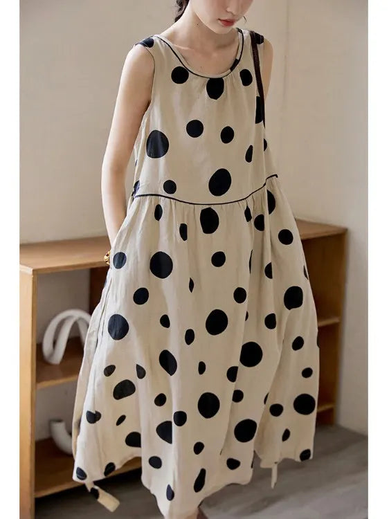 Faionable Polka Dot Svel Vest Dr Women's Summer Loose Forest System A-Line Midi Skirt Slimming Midi Dr
