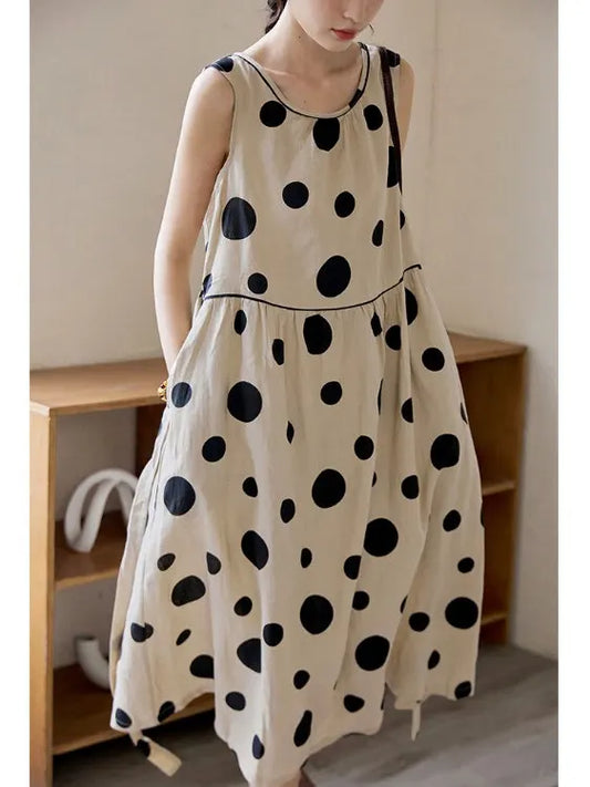 Faionable Polka Dot Svel Vest Dr Women's Summer Loose Forest System A-Line Midi Skirt Slimming Midi Dr