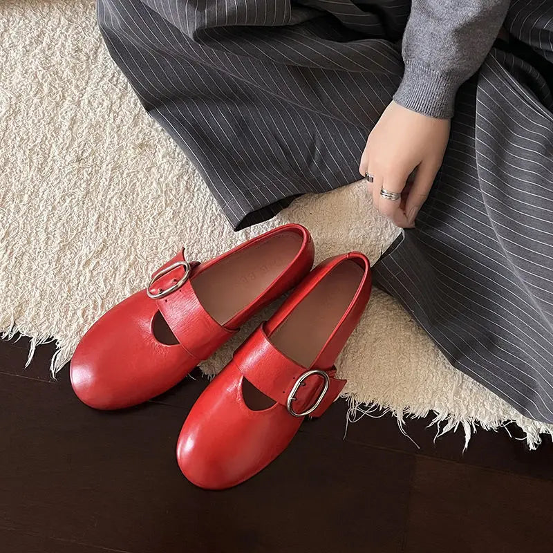 Spring Fashion Women Flats Shoes Heels Cow Leather Ballet Comfort Square Toe Casual Summer Shoes Woman Size 34-40
